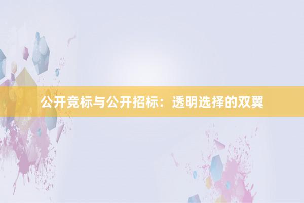 公开竞标与公开招标：透明选择的双翼